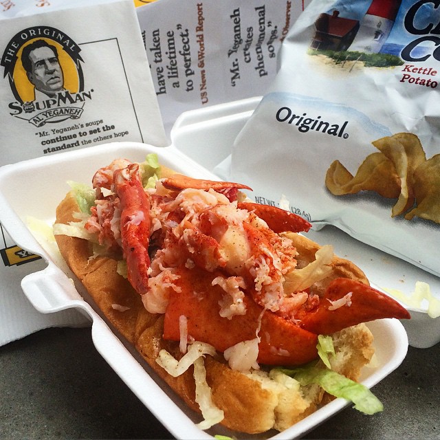 Lobster roll and cape cod chips from The Original Soup Man in Midtown NYC