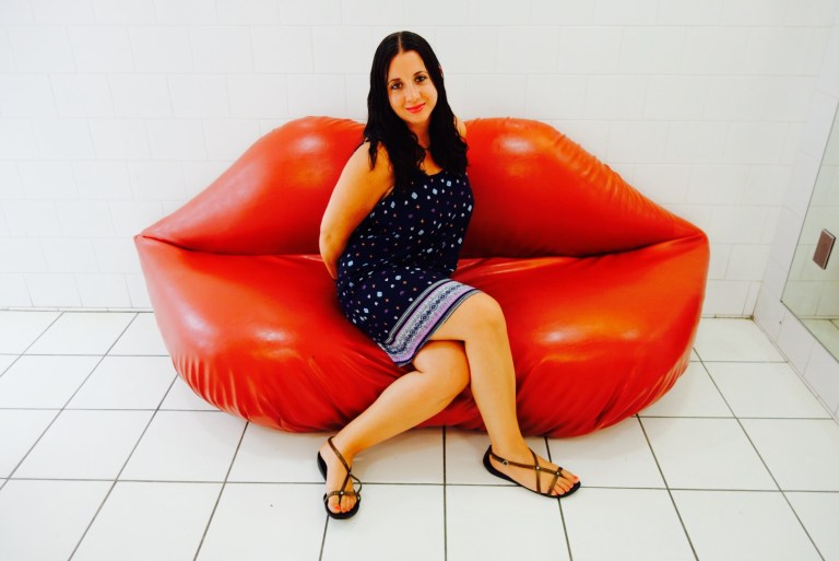 me on the famous red lips couch at the Grand Central Oyster Bar and Restaurant
