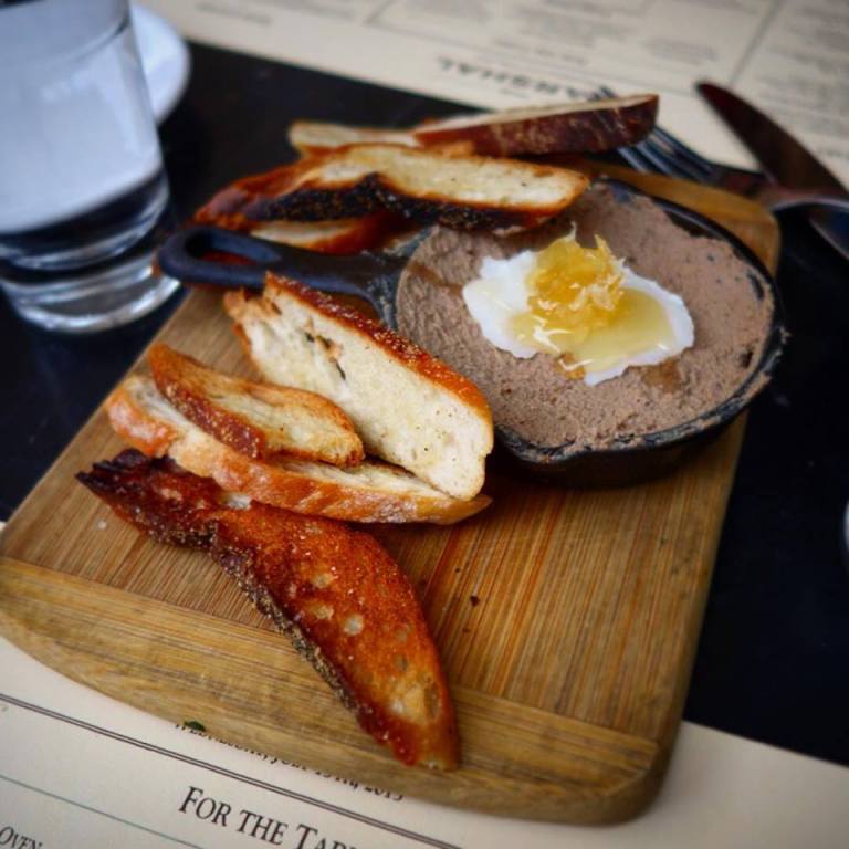 The Marshal – Duck Liver Pâté -Hudson Valley Duck Farm, duck fat, Andrew’s honeycomb, homemade crostini.