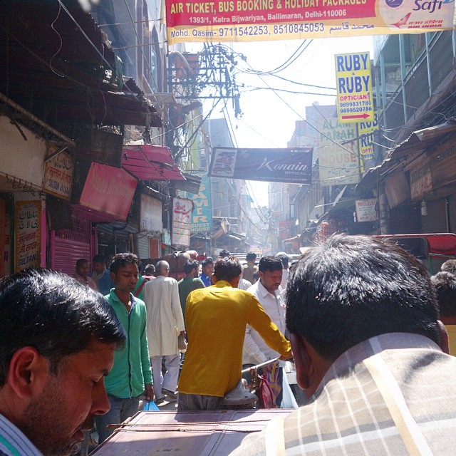 This is a picture I took from inside of our Rickshaw ride through Old Delhi. Quite an experience. What a busy busy place. Very dirty too.  Unfortunately our driver tried to swindle us in the end.  But overall it was a really cool experience we had here. 