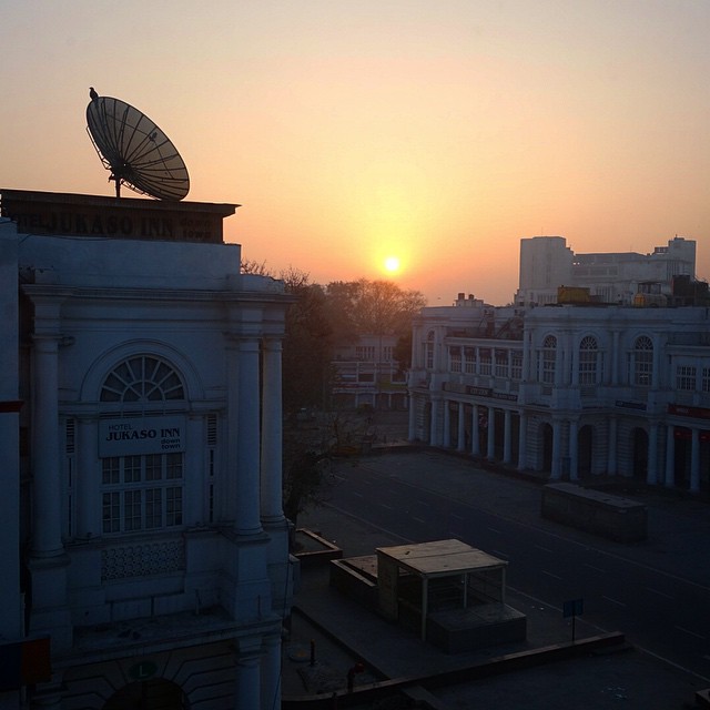 This is the view at sunrise from out hotel room at Hotel Palace Heights in New Delhi