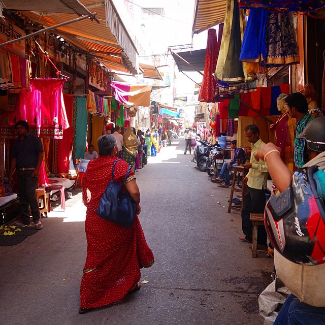 The streets of Jaipur.  The textile markets.  So colorful and busy.