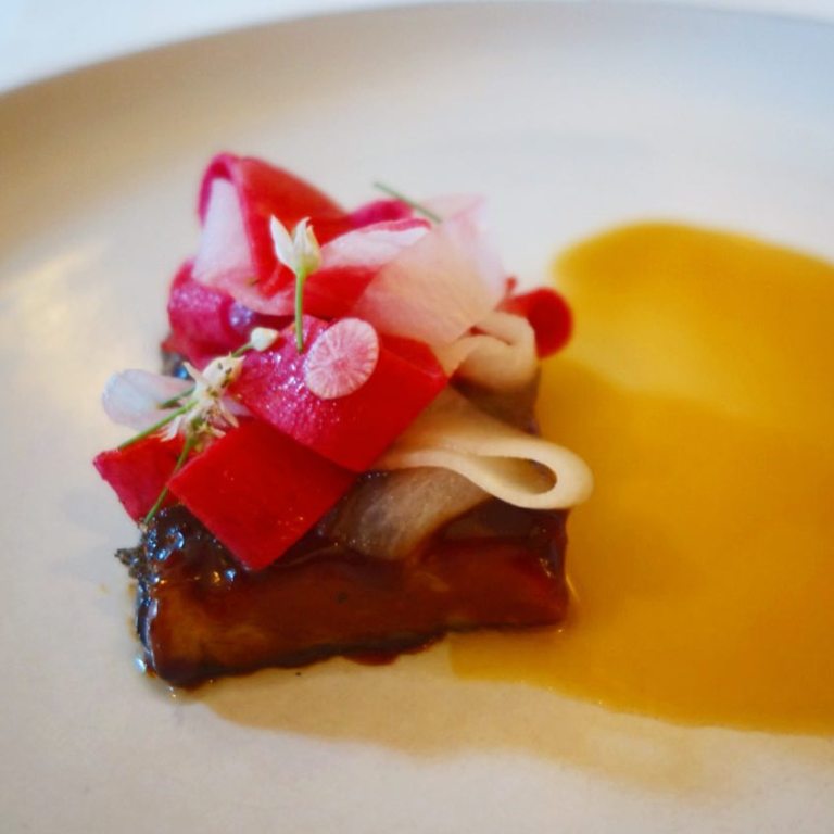 Eleven Madison Park - Birthday dinner - Pork with pickled watermelon radish, onion flowers and jus