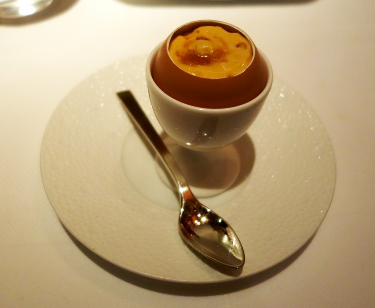 Le Bernardin Tasting Menu – chocolate custard, caramel cream, caramel drizzle, a drop of maple syrup and sea salt. We were told to scoop from the bottom up to get a bit of each layer in each bite. It was amazinggggg.