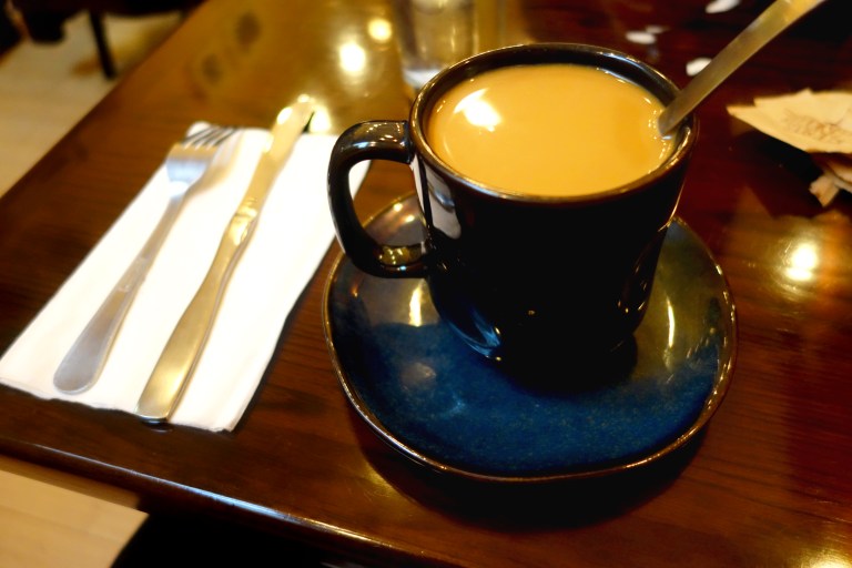 MishMish Cafe, Montclair, NJ - super strong and delicious coffee with lots of cream