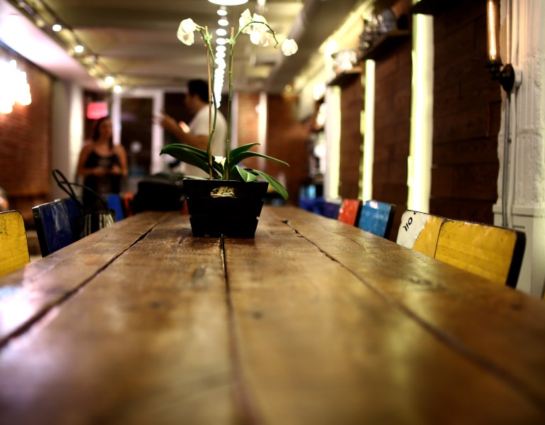 Talking food with Jon Eisen by the communal table