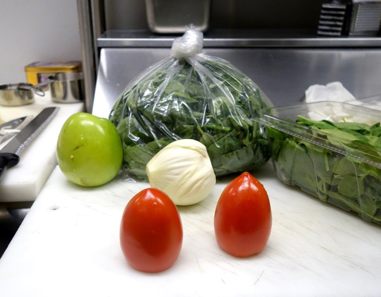 Roma tomatoes used for the toppings for both salmon dishes today. Starting in July they will switch to heirloom.