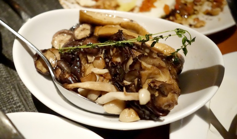 Mushroom assortment – baby shitake, French horn, hen of the woods and white beech.