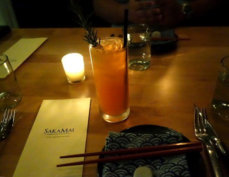 Sakamai – my pretty place setting and my cocktail – the Garden Mule – Mizu Shochu, Aperol, lemon, carrot and ginger beer. Anything with ginger beer and aperol I am pretty much sure to love. Yum.