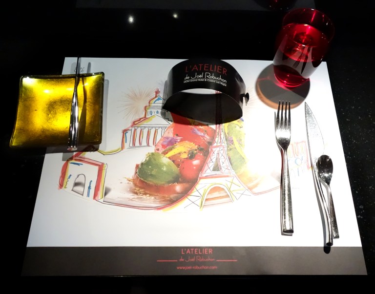 L’Atelier – by Joël Robuchon, Las Vegas – My pretty place setting. I realize now I turned my knife on it’s side accidentally for this pic.