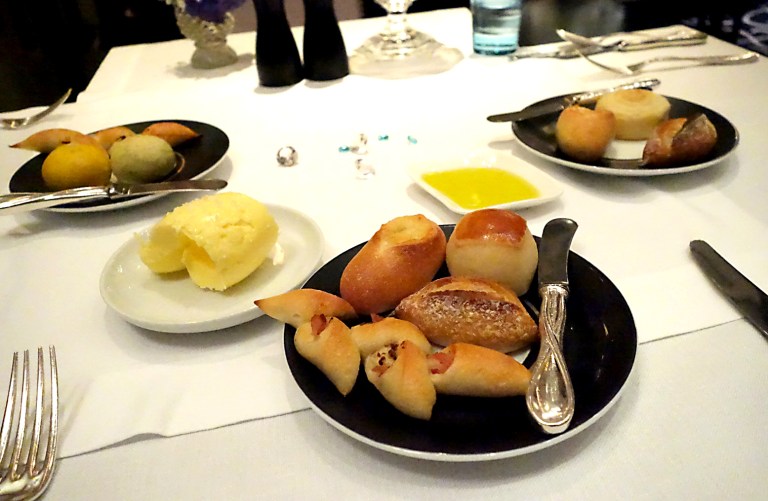 Joël Robuchon – by Joël Robuchon, Las Vegas – Selections from the bread cart. Do not be shy, you can have one of everything if you like! I got butter roll, bacon baguette, mini French baguette, and a saffron roll to start.