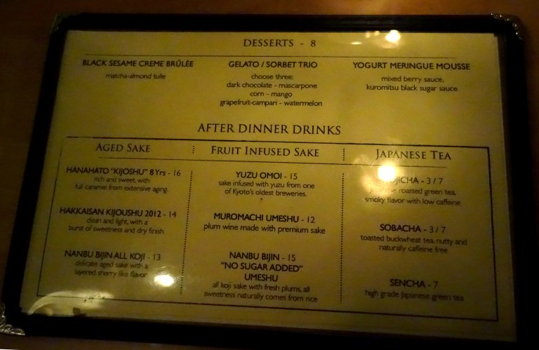 Sakamai – the dessert menu – we ordered everything on the top row :)