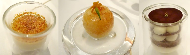 Joël Robuchon – by Joël Robuchon, Las Vegas – There are also larger desserts in the cart you can have. We had all 3 – left to right – crème brûlée, rum cake (lots of rum!), and tiramisu.